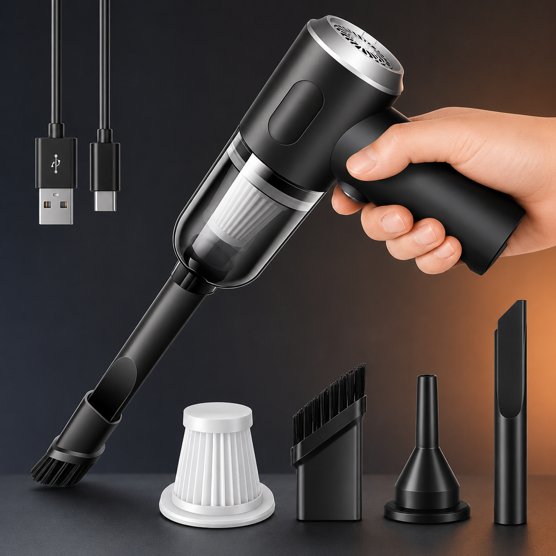 aspirador portátil para carro e acessórios para limpeza eficiente e profunda