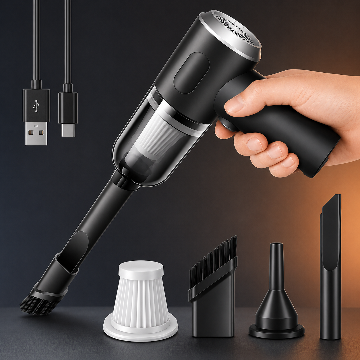 aspirador portátil para carro e acessórios para limpeza eficiente e profunda
