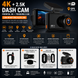 Câmera de ação 4K com gravação UHD 4K + 2.5K, GPS e Wi-Fi, ideal para monitorizar a condução 24h.