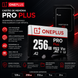 Cartão de memória de alta velocidade OnePlus PRO Plus 256GB com especificações de desempenho e adaptador SD.
