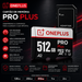 Cartão de memória de alta velocidade OnePlus Pro Plus 512GB com adaptador e especificações detalhadas.