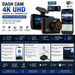Imagem de câmera de ação 4K com gravação frontal em 4K e traseira em 2.5K, Wi-Fi e GPS integrados.