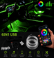 Iluminação Interior Automóvel: Fita LED Neon RGB Controlo App com aplicação móvel e cabos USB.