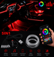 Iluminação Interior Automóvel: Fita LED Neon RGB Controlo App com controlador e fita LED em cabine de carro.