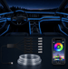 Iluminação Interior Automóvel: Fita LED Neon RGB Controlo App com aplicação móvel e tiras de luz LED no interior de um carro.
