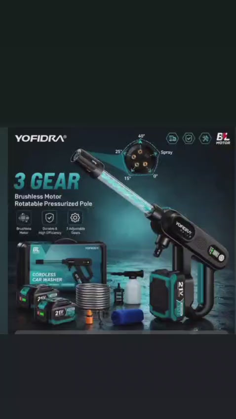 Lavadora de Alta Pressão Portátil: 220 Bar Sem Fios com motor Brushless e acessório rotativo.
