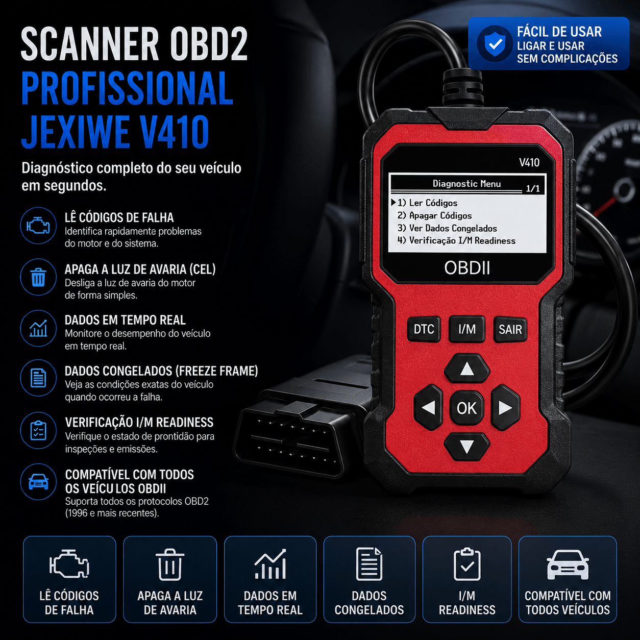Scanner Automotivo Universal: Diagnóstico Eficiente para Veículos com interface amigável e funções abrangentes.