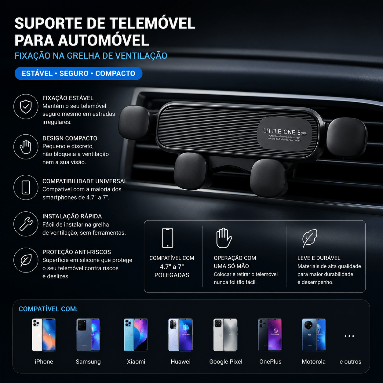 Suporte Para Smartphone Mãos-Livres: Praticidade e Segurança em instalação na grelha de ventilação.