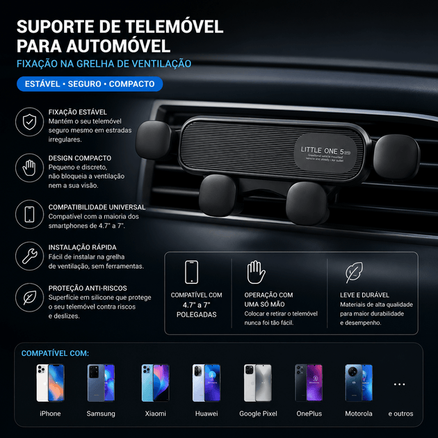 Suporte Para Smartphone Mãos-Livres: Praticidade e Segurança em instalação na grelha de ventilação.