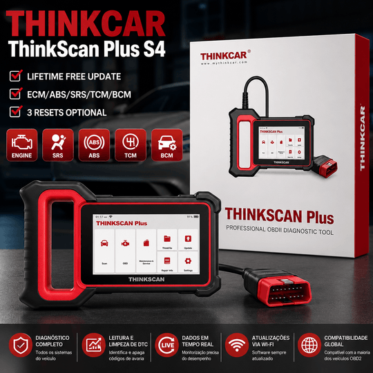 Thinkcar OBD2 Scanner: Diagnóstico Completo de Veículos - ThinkScan Plus S4 com ferramentas de diagnóstico.