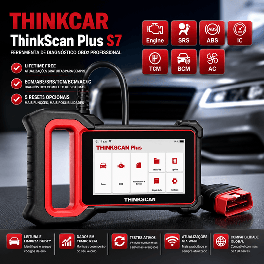 Thinkcar OBD2 Scanner: Diagnóstico Completo de Veículos - ThinkScan Plus S7, ferramenta de diagnóstico OBD2 profissional.